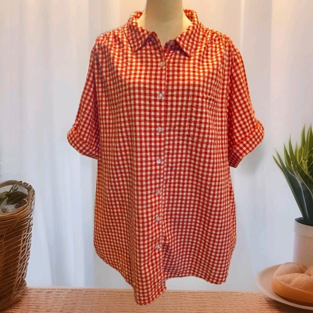 Cotton Seersucker Chic Vibrant Red Gingham Shirt